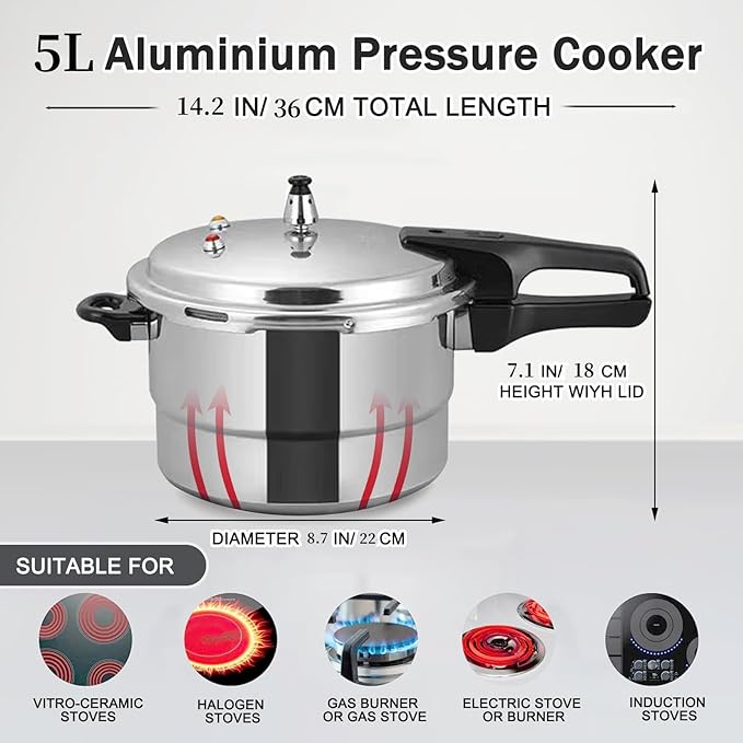 Pressure Cooker, Non-Stick 5-Quart Pressure Cookers With Steamed Layer Aluminum Alloy Superabrasive Gas Cooktop and Induction Cooker Dual-Use for Fast Cooking for 3-5 people