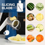 Cambom Rotary Cheese Grater Hand Crank Cheese Shredder for Fresh Cheese, Vegetable, Nuts,Non-slip Suction Base, Free Cleaning Brush Three Blades,Deep Blue