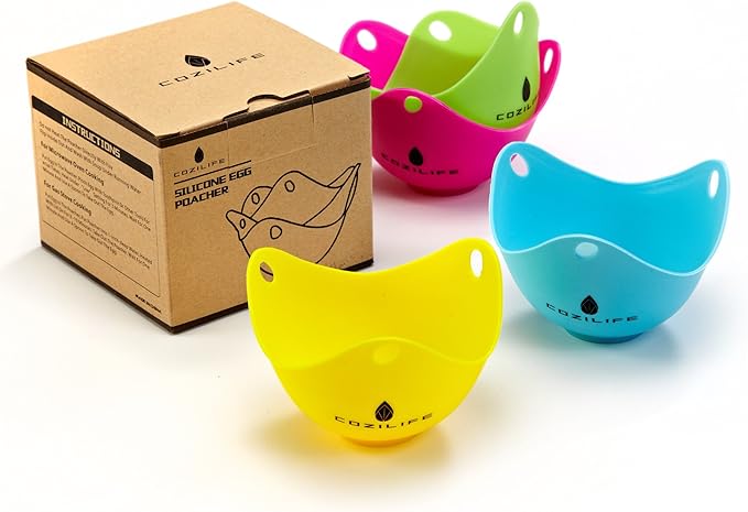 Egg Poacher – COZILIFE Silicone Egg Poaching Cups with Ring Standers, For Microwave or Stovetop Egg Cooking, Kraft Box Packing, BPA Free, Pack of 4