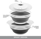 COOK WITH COLOR Collapsible Salad Spinner - 4 QT Space Saving Lettuce Dryer with Folding Collapsible Colander Great for Washing and Drying Fruit and Vegetables (Grey)