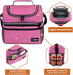 OPUX Lunch Box For Women, Insulated Large Lunch Bag Adult Work, Double Decker Lunchbox Meal Prep, Dual Compartment Leakproof Lunch Cooler, Soft Lunch Pail Tote for Girls, Kids, School (Pink, 16 Cans)