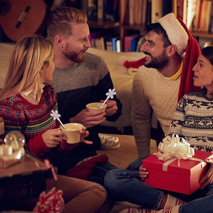 30 Pcs Christmas Drink Stirrers Xmas Stir Stick Holiday Coffee Swizzle Stick Reusable Plastic Hot Cocoa Bar Chocolate Decoration Cocktail Mixer(Snowflake,White)