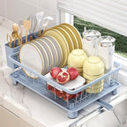 Blue Dish Drying Rack, Dish Rack,Space-Saving Dish Racks for Kitchen Counter with Utensil Holder,Gifts for Women Mothers Day, Kitchen Gadgets & Decor