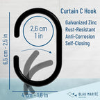 12 Metal Shower Curtain Hooks, Rust-Proof Decorative C-Shaped Curtain Hooks for Bathroom, Black Shower Curtain Rings, Fits Rods Up to 1 Inch (C, Black)