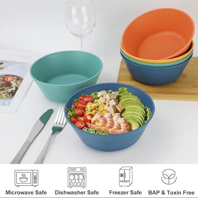 PYRMONT 36 OZ Wheat Straw Bowls Set of 8 Large Cereal Bowls Reusable Soup Bowls Microwave & Dishwasher Safe Unbreakable Bowls Kitchen for Cereal,Salad, Rice,Noodles - Multi