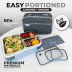 Stainless Steel Bento Lunch Box Set for Adults, Kids - Insulated Bag and Ice Pack - Leak-Proof Metal Compartment Meal Prep Food & Snack Containers for Work Travel School Daycare, 42 oz Grey Black