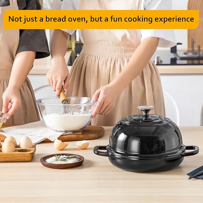 Velaze Enameled Cast Iron Dutch Oven for Bread Baking,5 QT Round Bread Oven Pot with Dome Lid for Sourdough, Roasting,Braising(Black)
