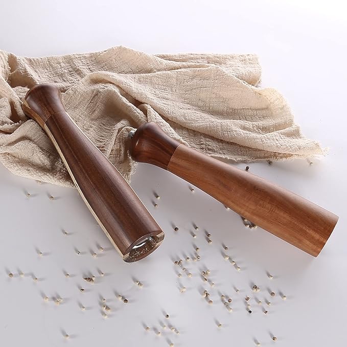 KKC HOME ACCENTS Wooden Salt and Pepper Shakers,Wooden Salt and Pepper Grinder Mill Set Refillable,Acacia Wood, 10 Inch