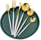 36-Pieces Silverware Mirror Polished Dinnerware Gold Flatware With White Handle, 18/0 Stainless Steel Cutlery Set For Home Kitchen Party Hotel Restaurant Wedding Service for 6