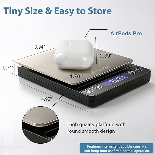 KitchenTour Digital Kitchen Scale - 500g/0.01g High Accuracy Precision Multifunction Food Meat Scale Small Scale Jewelry Lab Carat Powder Scale with Back-Lit LCD Display(Batteries Included)