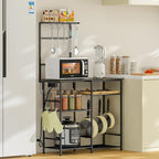 Bakers Rack with Power Outlet, Kitchen Microwave Stand with 10 S-shaped Hooks, 6-Tier Coffee Bar Station, Kitchen Storage Shelf Rack for Spices, Pots, Gray