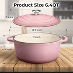 Zulay Kitchen 6 Quart Enameled Cast Iron Dutch Oven Pot with Lid – Premium Durability & Oven Safe up to 500°F – Heavy Duty Cookware Perfect for Bread Baking, Stews, Braising & Roasting – Pink
