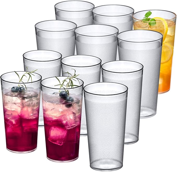 Amazing Abby - Cafely - 16-Ounce and 24-Ounce Plastic Tumblers (Set of 12), Plastic Drinking Glasses, Restaurant-Style Cups, Stackable, BPA-Free, Shatter-Proof, Dishwasher-Safe, Clear