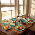 Homienly Wheat Straw Dinnerware Sets, Plates and Bowls Sets, 32-Piece Dish Set for 8, Service for 8, Unbreakable LIghtweight Dinnerware Set for Camping, Outdoor, RV, Microwave & Dishwasher Safe- Green