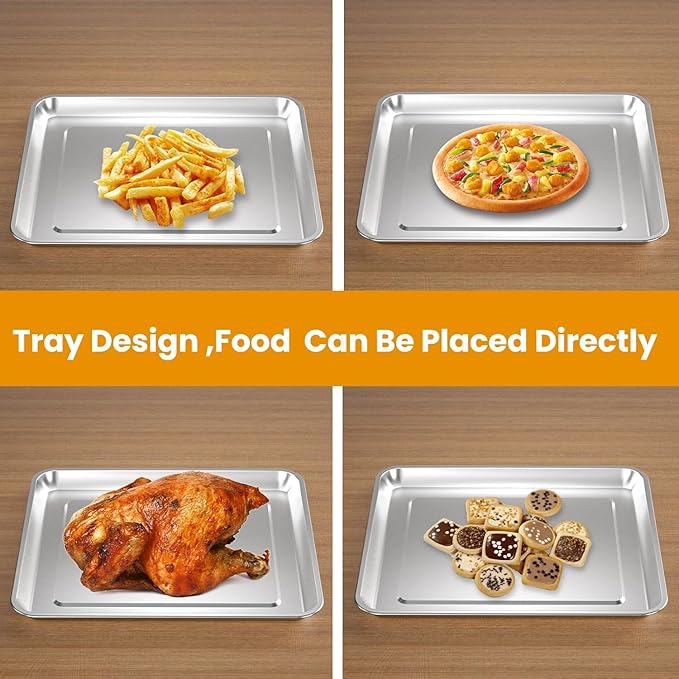 Stainless Steel Baking Tray Pan Compatible with Cuisinart Airfryer TOA-060 and TOA-065, Dishwasher Safe Mesh Air Fryer Basket Wire Rack Accessories Parts 2 SET