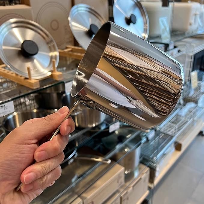 Milk Warmer Pot, 30oz/900ml Stainless Steel Turkish Coffee Pot Stovetop Chocolate Butter Melting Pan with Spout and Long Handle