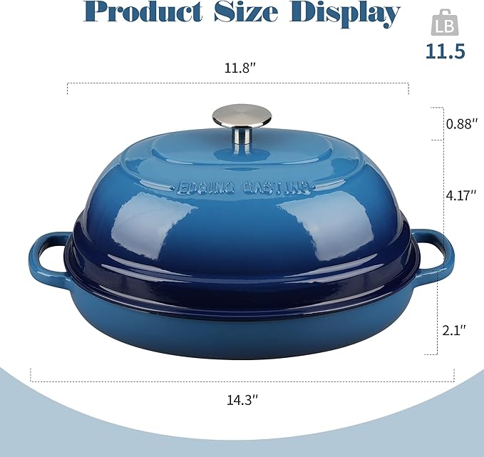 Enameled Oval Cast Iron Dutch Oven Pot with Lid, Bread Dutch Oven for Sourdough Bread Baking, 6QT, Lake Blue
