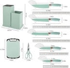 Cooking Utensils Set - 19 Piece Set with 11 Spatulas, 6 Sharp Knives, Silicone Utensils & Cutting Board (Green)