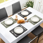 MOSAYT Vinyl Placemats Set of 6, Heat Resistant Place Mats 100% Waterproof Washable & Wipeable Faux Leather Reversible Table Mats for Kitchen Dining Party Outdoor, 12" x 17", Light Grey/Sage Green