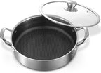 Stainless Steel 7QT Saute Pan 14 Inch Deep Frying Pan with Lid Nonstick,Hybird Induction Cooking Pan,PFOA Free Cookware,Large Skillets