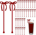 30 Pcs 6 Inch Bow Drink Stirrers, Bow Stir Sticks Coffee Stirrers Reusable Plastic Swizzle Sticks for Wedding Birthday Bridal Cocktail Decorations Supplies(Red)