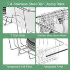 JAQ Small Dish Drying Rack in Sink Adjustable 14.25" to 20.55", Expandable 304 Stainless Steel Metal Dish Drainer Rack Organizer with Stainless Steel Utensil Holder Over Sink Counter (for 1-2 People)