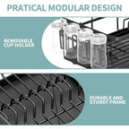 Dish Drying Rack for Kitchen Counter, Large Dish Racks with Drainboard, Kitchen Sink Dish Strainer Rack, Countertop Dish Drainer Rack with Cup & Utensil Holders, Dish Dryer Rack Large Size Black