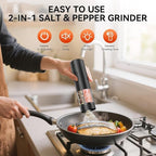2 in 1 Electric Salt and Pepper Grinder Set, USB Rechargeable, Automatic Salt and Pepper Mill Shakers with LED Light, Battery Display, Adjustable Coarseness, Ideal for Kitchen Outdoor BBQ Gift