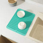 Silicone Dish Drying Mat for Multiple Usage,Easy clean,Eco-friendly,Heat-resistant Silicone Mat for Kitchen Counter or Sink,Refrigerator or drawer liner Mint L 16 inches x 12 inches