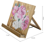 MyGift Premium Acacia Wood Cookbook Holder Stand with Hand Painted Floral Design, Kitchen Countertop Recipe Book Stand, Reading Textbook and Tablet Holder with Foldable Kickstand