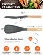 Cooking Spoon for Nonstick Cookwares, Great for Cooking and Serving Sturdy BPA-Free Matte Silicone, Wood Handle Spoon for Mixing, Scoop, and Scrape (GREY)