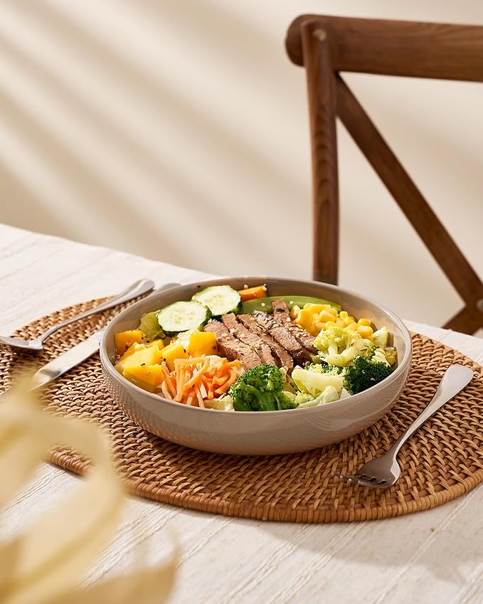 famiware Milkyway 33 oz Bowl Set, Pasta Bowls Set of 4, Salad Bowls Perfect for Your Friend for Housewarming, Thanksgiving, Christmas, Cinnamon Brown