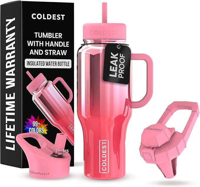 Coldest Tumbler with Handle and Straw - 100% Spill Proof Tumbler with Straw (3 Lids) - Stainless Steel Insulated Leakproof Tumblers for Women & Men - Cup Holder Friendly - 36 oz (Lily Nova)