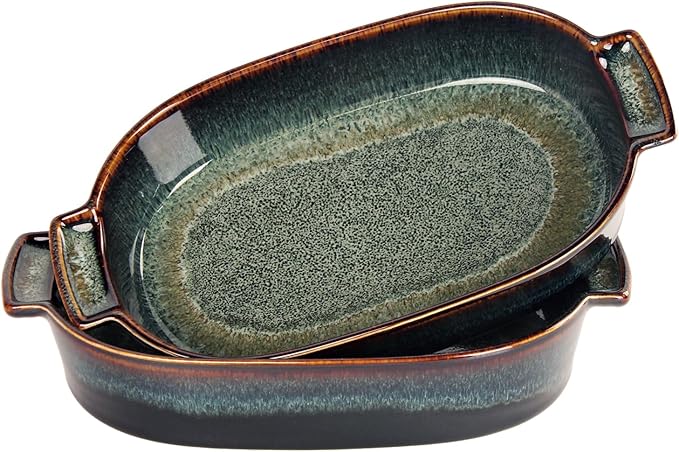 Porcelain Casserole Baking Dish - 22.7 Ounces Baking Dish for Oven, Ceramic Lasagna Pans, Oven Safe Durable Bakeware for Kitchen Home Decor, Banquet and Dinner, Oval 2 pieces 8 x 5 Inch