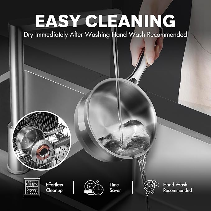 1 Quart Stainless Steel Saucepan with Lid, 6 Inch Hybrid Nonstick Sauce Pan,Small Cooking Pots,PFAS PFOA PTFE Free,Stay-Cool Handle, Dishwasher-Friendly, Oven-Safe,Compatible with All Cooktops
