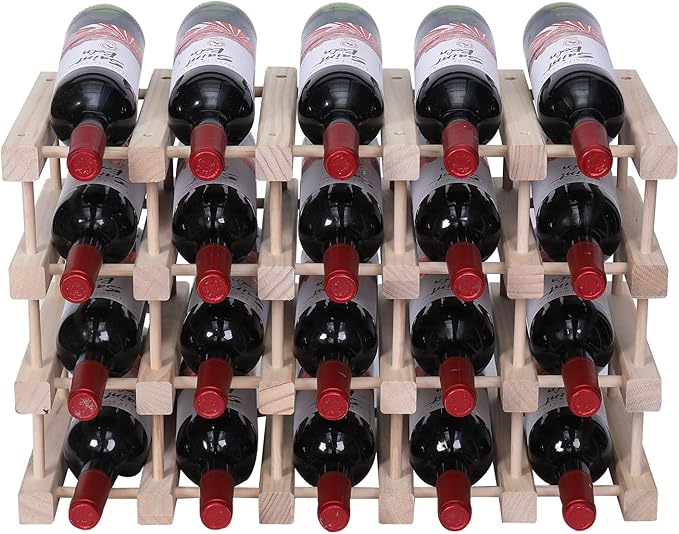 Wine Rack Small countertop Cabinet Stackable Storage Wooden freestanding Floor Wine Holder (20 Bottles)