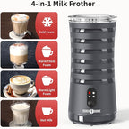 Milk Frother, Paris Rhône 4-in-1 Milk Steamer and Frother, Hot & Cold Foam Milk Warmer with Temperature Control, Auto Shut-Off Frothers for Coffee, Latte, Cappuccino, Macchiato