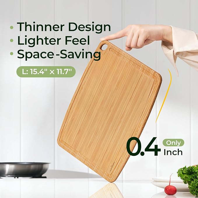 Dishwasher Safe Bamboo Cutting Boards 15.4x11.7in Heat-Resistant Chopping & Charcuterie Board with Juice Groove, Durable Lightweight Kitchen Essentials for Meat, Vegetables, Easy Clean
