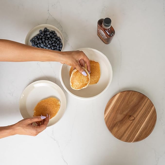 Authentic Wood and Ceramic Tortilla Warmer - Tortilla Holder with Lid - Bread Warmer - Pancake Holder- Roti Box - 8.5 Inches