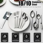 Silverware Set Service for 12, 18/10 Stainless Steel, 65 Piece Set, Flatware Cutlery Set with Serving Utensils, Mirror Polished