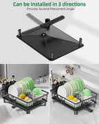 Dish Drying Rack for Kitchen Counter, Stainless Steel Drainer Anti Rust, Smart Drainage System Drainboard with Detachable Cutlery Holder, Handwash Dish Helper for Home, Apartment Space Saving