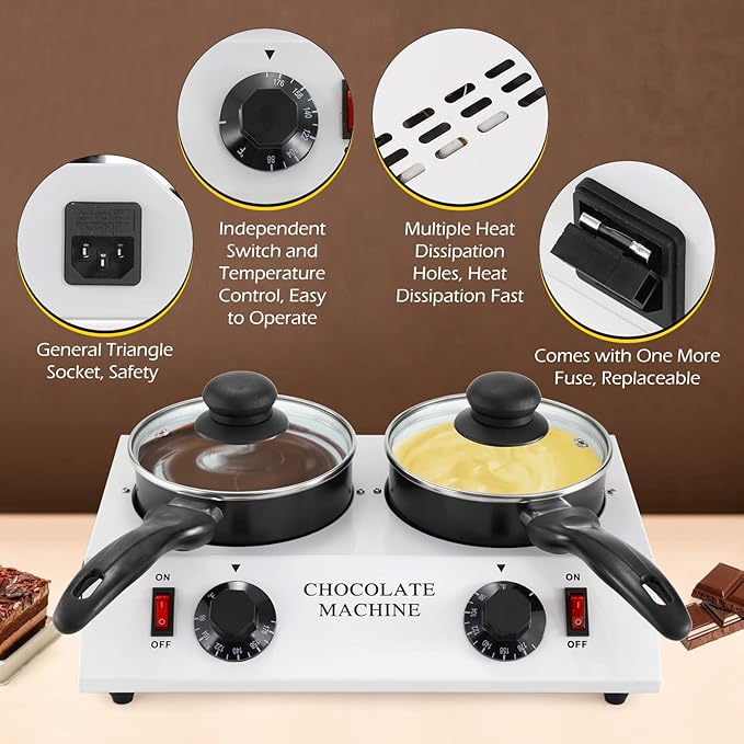 Dyna-Living Chocolate Melting Pot Dual Chocolate Tempering Machine for Melting Chocolate, 80W Chocolate Melting Machine Electric Chocolate Melter Pot for Home, Chocolate Fondue Pot for Chocolate Melt