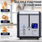 CUSIMAX 2 Slice Stainless Steel Toaster With Large LED Display, 1.5'' Extra-Wide Slots, 6 Browning Settings, Cancel/Bagel/Defrost Function, Removable Crumb Tray, Black