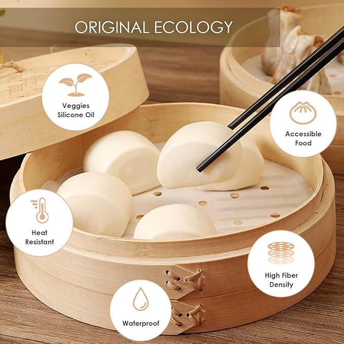 100pcs 11 Inch Round Air Fryer Liners, Fits 12-Inch Bamboo Steamer Baskets, Premium Perforated Parchment Paper Sheets, Non-stick Basket Mat, Perfect for Steaming/Baking/Air Fryers/Cooking