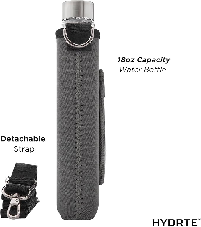 Flat Travel Water Bottle | Leak Proof Slim Flask | BPA Free | 18 oz (Slate Grey)