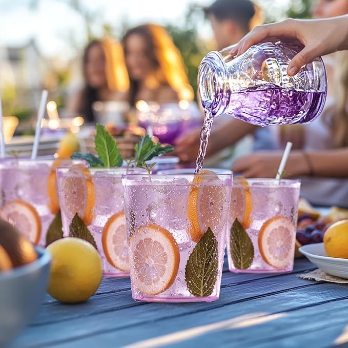 Liacere Plastic Drinking Glasses (Set of 12) 14 oz Purple Plastic Glasses Colors，Kitchen Water Glasses Cup, Bar Tumbler Glassware Set for Beer, Juice, Cocktail, Whiskey, Milk