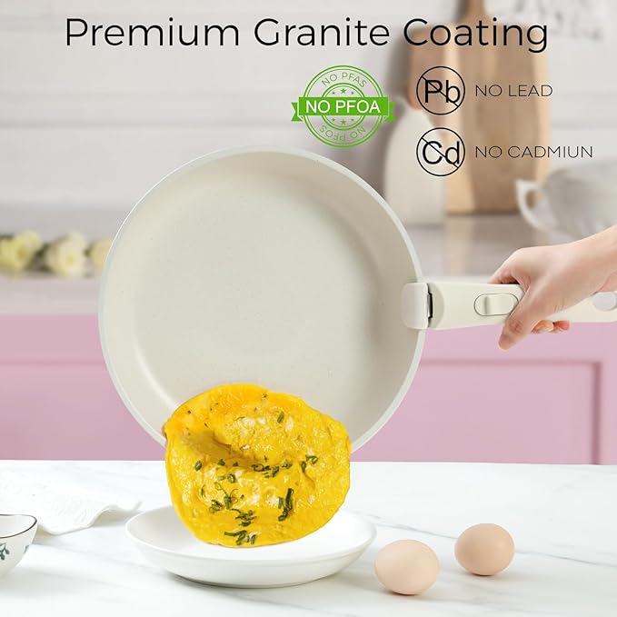 15Pcs Pots and Pans Set Non Stick, Cookware Sets with Detachable Handle, Nonstick RV Kitchen Cooking Tools Removable Handles, Oven Safe, Induction Fast, Stackable Induction Cookware, Pink