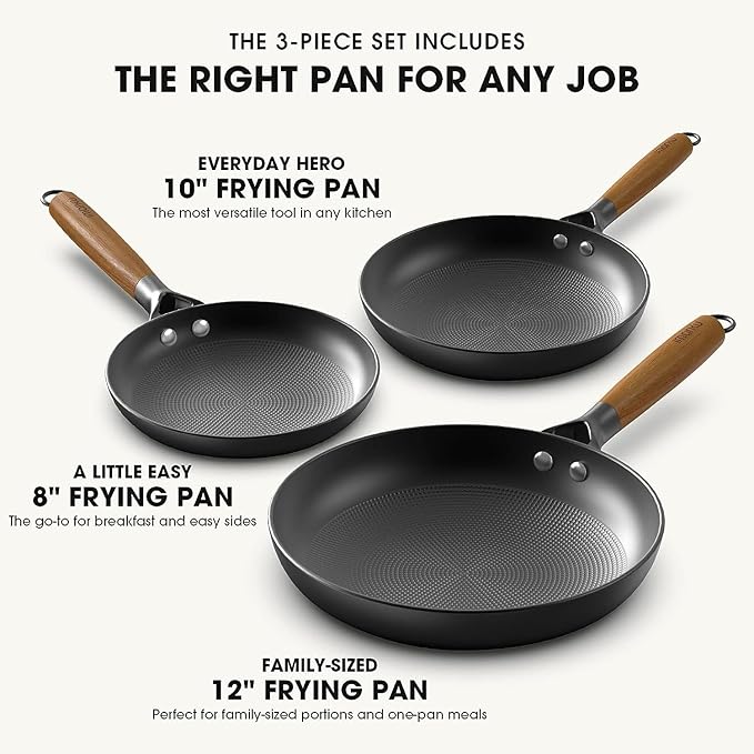 imarku Non Stick Frying Pans - 8&10&12 Inch Frying Pan Nonstick Professional Cast Iron Skillet Dishwasher Safe Nonstick Frying Pan Set, Detachable Handle, Christmas Gifts