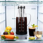 Airtight Cold Brew Coffee Maker Pitcher 51oz, Glass Iced Coffee Maker Pitcher with Removable Stainless Steel Filter and Non-Slip Base, 1.5L Iced Tea Maker