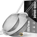 Walfos Large Fine Mesh Strainer 9.35" & 7.8", Stainless Steel Mesh Sieve with Sturdy Handle, Kitchen Metal Food Strainers for Quinoa, Rice, Pasta, Fruits, Vegetables, etc., Set of 2